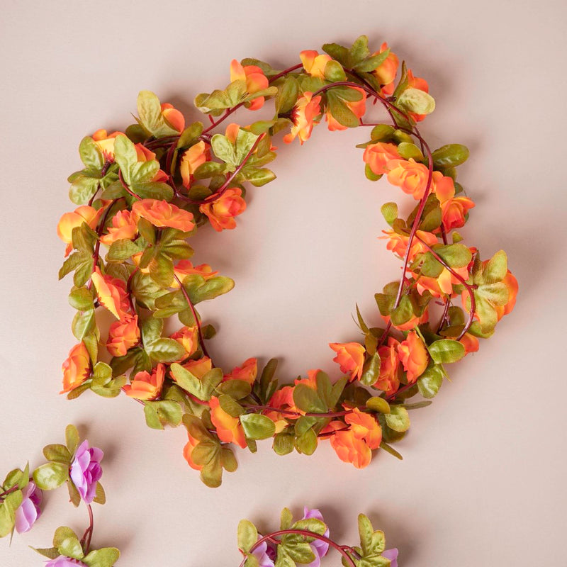 Faux Roses And Leaves Vine Orange - Artificial flower | Home decor item | Room decoration item