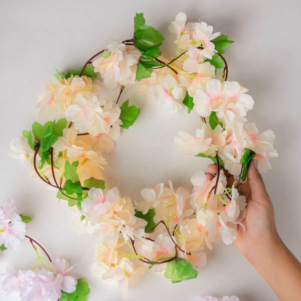 Artificial Sakura Blossoms And Leaves Vine Peach - Artificial flower | Home decor item | Room decoration item