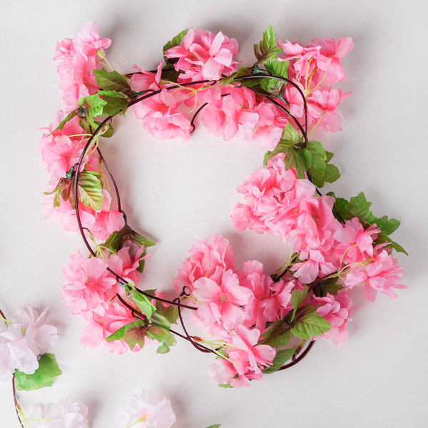Artificial Sakura Blossoms And Leaves Vine Crimson - Artificial flower | Home decor item | Room decoration item