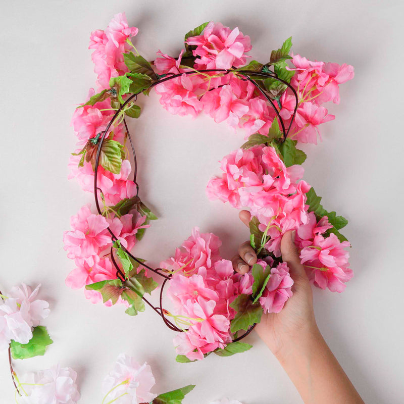 Artificial Sakura Blossoms And Leaves Vine Crimson - Artificial flower | Home decor item | Room decoration item