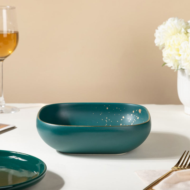 Cara Square Serving Bowl - Midnight Green - Bowl, ceramic bowl, serving bowls, noodle bowl, salad bowls, bowl for snacks | Bowls for dining table & home decor