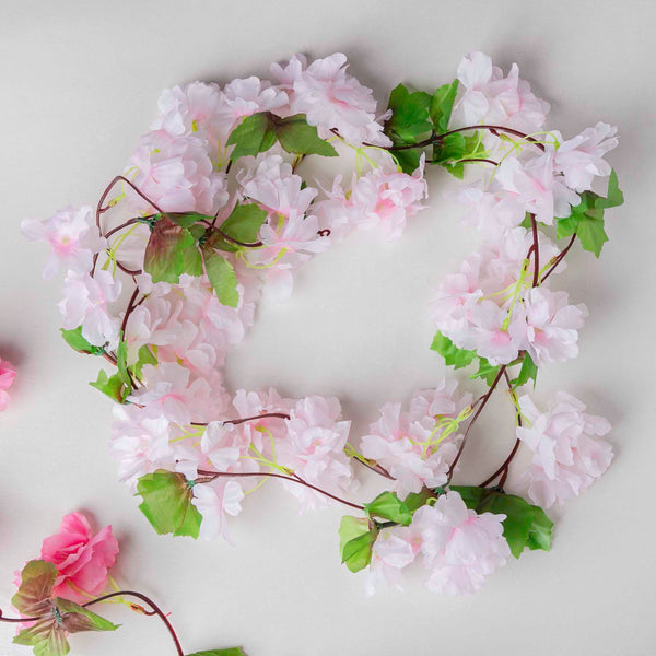 Artificial Sakura Blossoms And Leaves Vine Pink - Artificial flower | Home decor item | Room decoration item