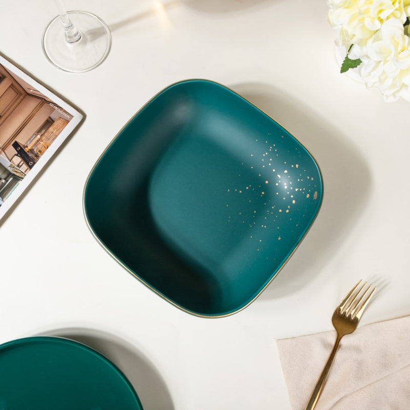 Cara Square Serving Bowl - Midnight Green - Bowl, ceramic bowl, serving bowls, noodle bowl, salad bowls, bowl for snacks | Bowls for dining table & home decor