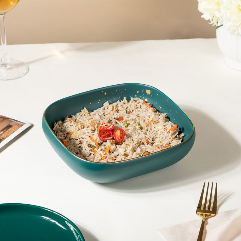 Cara Square Serving Bowl - Midnight Green - Bowl, ceramic bowl, serving bowls, noodle bowl, salad bowls, bowl for snacks | Bowls for dining table & home decor