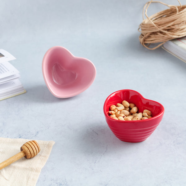 Heart Shaped Bowls Set of 2 - Bowl, ceramic bowl, dip bowls, chutney bowl, dip bowls ceramic | Bowls for dining table & home decor 