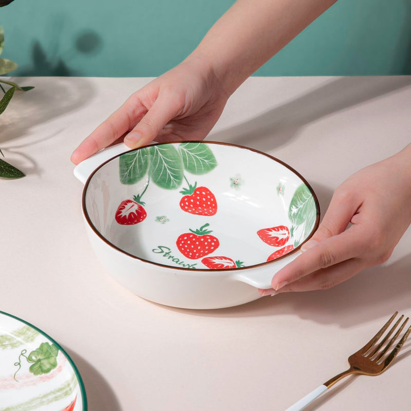 Strawberry Baking Bowl With Handles 7.5 Inch 500 ml - Baking Dish