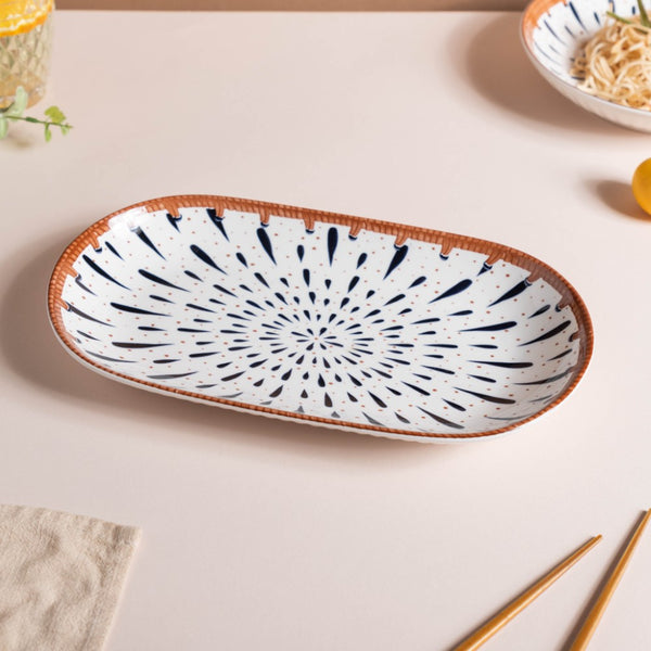 Dewdrop Ceramic Long Plate 11.5 Inch - Ceramic platter, serving platter, fruit platter | Plates for dining table & home decor