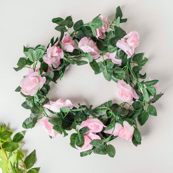 Faux Rose And Leaves Vine For Decor Pink - Artificial flower | Home decor item | Room decoration item