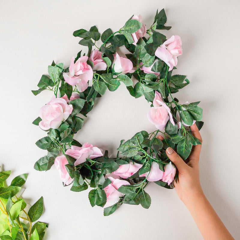 Faux Rose And Leaves Vine For Decor Pink - Artificial flower | Home decor item | Room decoration item