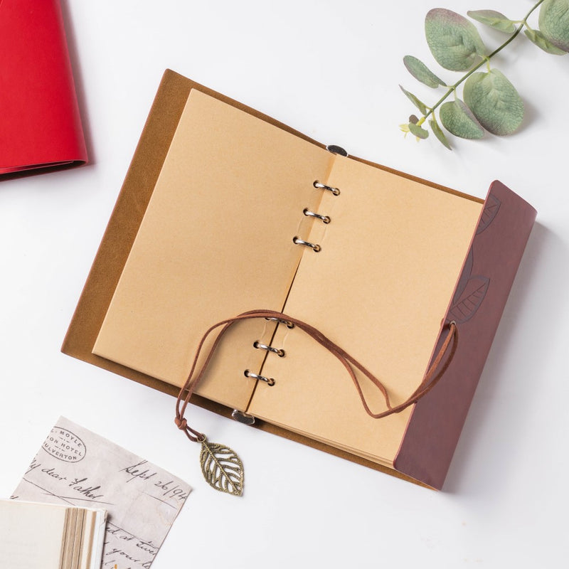 Wanderlust Leather Journal With Leaf Tassel Strap Brown 75 Pages