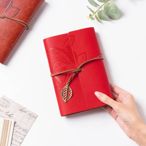 Wanderlust Leather Journal With Leaf Tassel Strap Pink 75 Pages