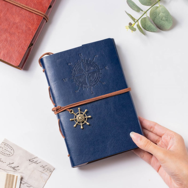 Seafarer Leather Journal With Anchor And Helm Tassel Strap Blue 75 Pages