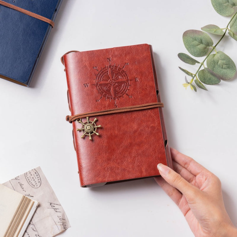 Seafarer Leather Journal With Anchor And Helm Tassel Strap Brown 75 Pages