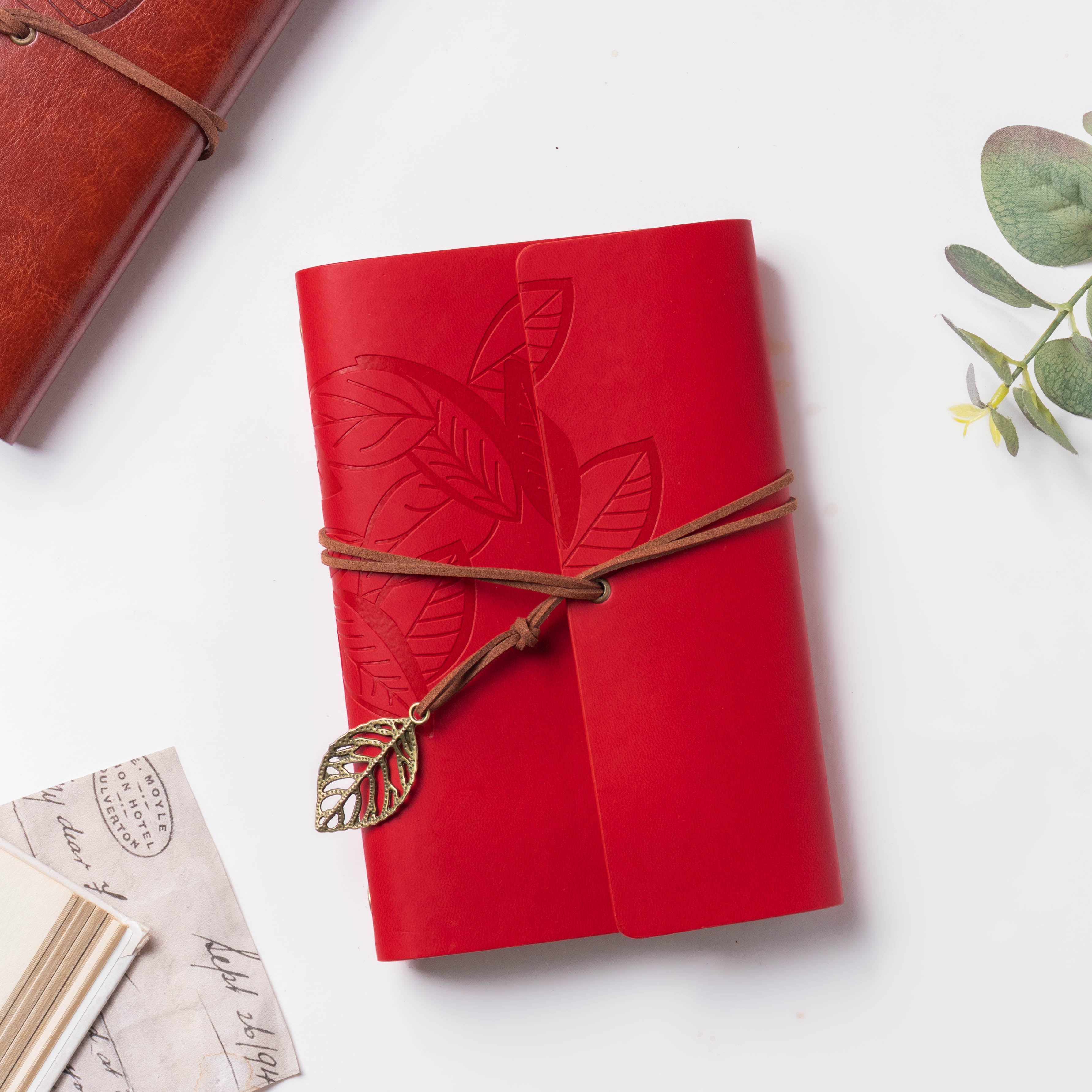 Leather Bound Journal-sketchbook: Black with red flowers