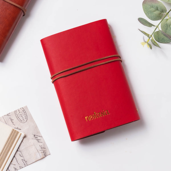Wanderlust Leather Journal With Leaf Tassel Red 75 Pages