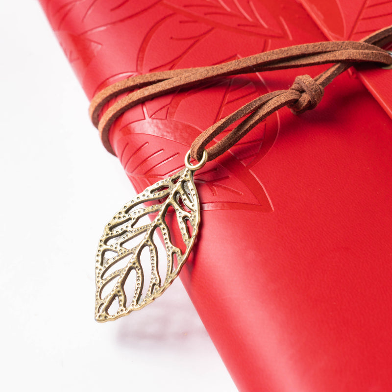 Wanderlust Leather Journal With Leaf Tassel Red 75 Pages