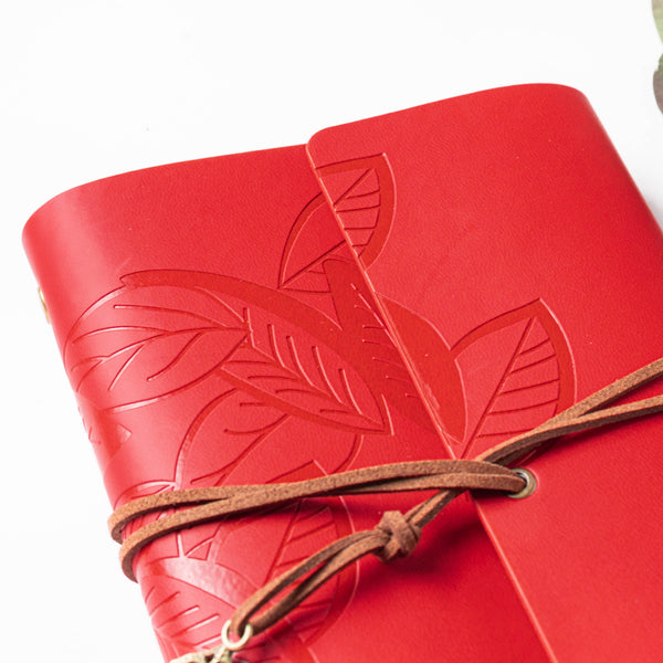 Wanderlust Leather Journal With Leaf Tassel Red 75 Pages