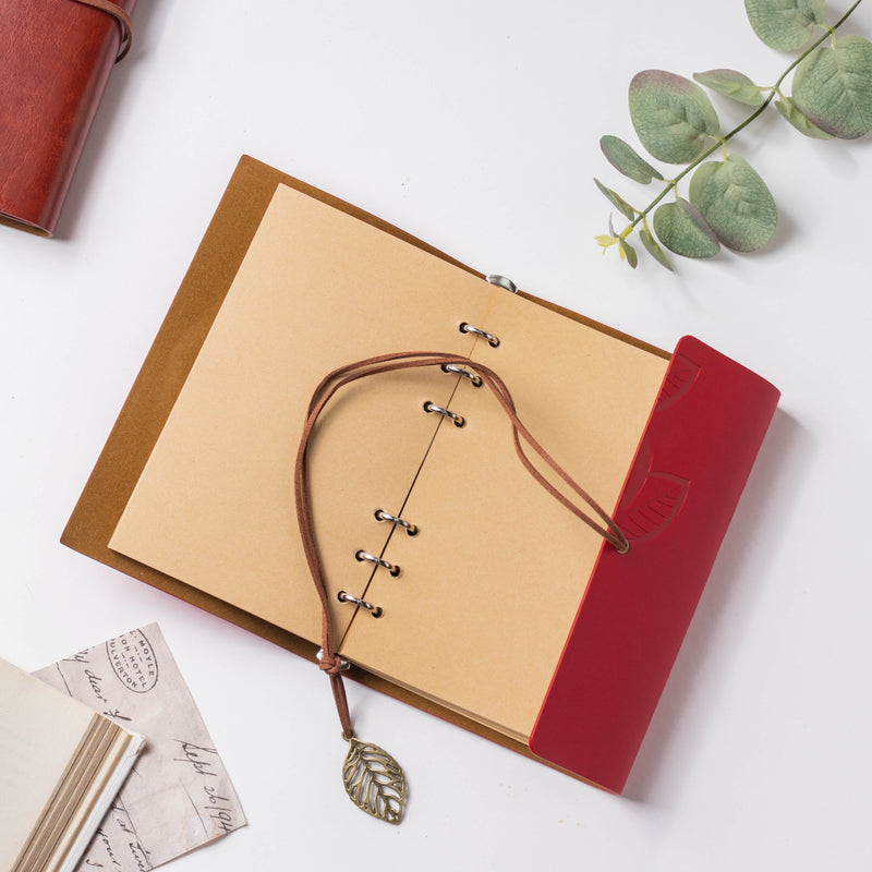 Wanderlust Leather Journal With Leaf Tassel Strap Pink 75 Pages