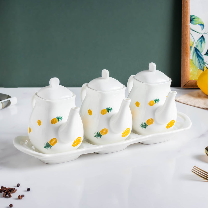 Pineapple Condiment Kettle Set Of 3 - Jar