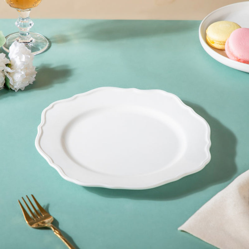 Riona Flower Ceramic Dinner Plate White 9 Inch - Serving plate, rice plate, ceramic dinner plates| Plates for dining table & home decor