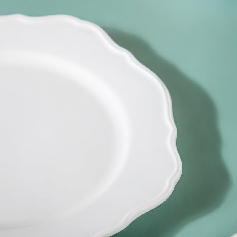 Riona Flower Ceramic Dinner Plate White 9 Inch - Serving plate, rice plate, ceramic dinner plates| Plates for dining table & home decor