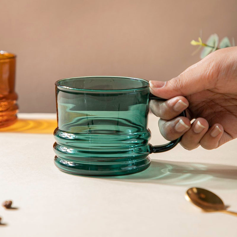 Emerald Modern Glass Cup 350ml- Tea cup, coffee cup, cup for tea | Cups and Mugs for Office Table & Home Decoration
