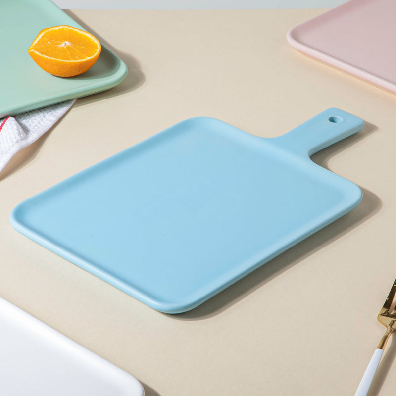 Sleek Serving Platter With Handle Blue Large 13 Inch - Ceramic platter, serving platter, fruit platter | Plates for dining table & home decor