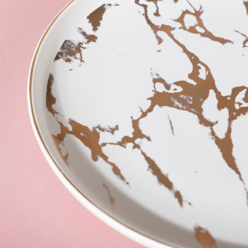 Sleek Marble Dinner Plate White 10 Inch - Serving plate, rice plate, ceramic dinner plates| Plates for dining table & home decor