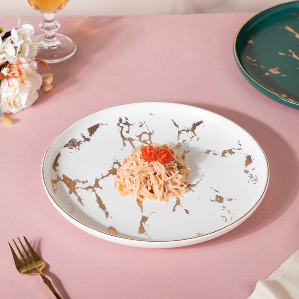 Sleek Marble Dinner Plate White 10 Inch - Serving plate, rice plate, ceramic dinner plates| Plates for dining table & home decor