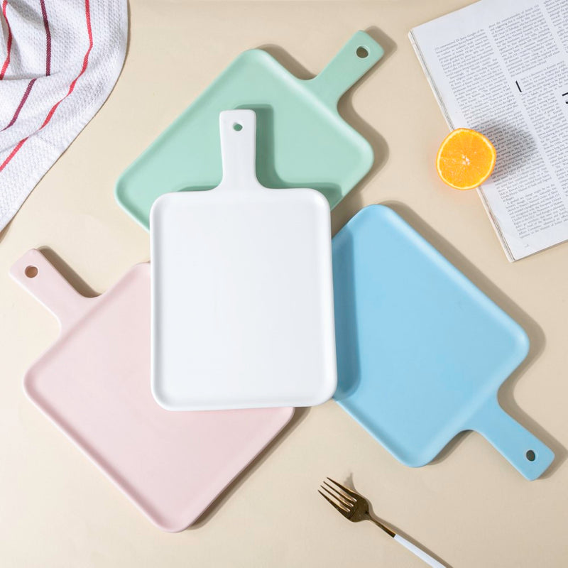 Sleek Serving Platter With Handle Blue Large 13 Inch - Ceramic platter, serving platter, fruit platter | Plates for dining table & home decor