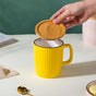 Ceramic Mug with Wooden Lid Yellow- Mug for coffee, tea mug, cappuccino mug | Cups and Mugs for Coffee Table & Home Decor