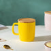 Ceramic Mug with Wooden Lid Yellow- Mug for coffee, tea mug, cappuccino mug | Cups and Mugs for Coffee Table & Home Decor