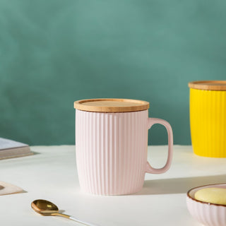 Ceramic Mug with Wooden Lid Pink