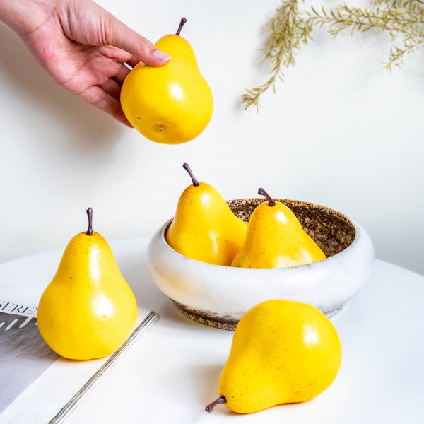 Decorative Pears Set Of 5 Yellow - Artificial Plant | Flower for vase | Home decor item | Room decoration item