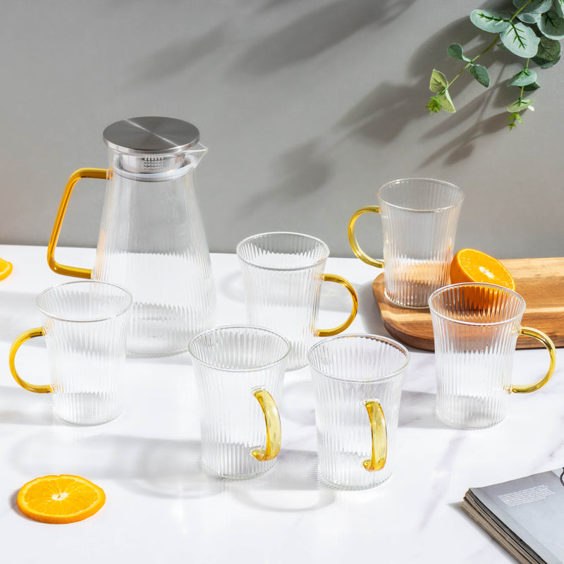 Glass Lemonade Set Of 6 - Tea set, glass jug set, glassware set | Drinkware set for Dining table & Home decor