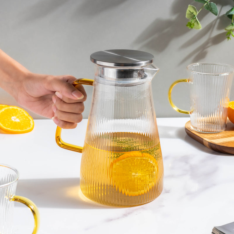 Glass Lemonade Set Of 6 - Tea set, glass jug set, glassware set | Drinkware set for Dining table & Home decor
