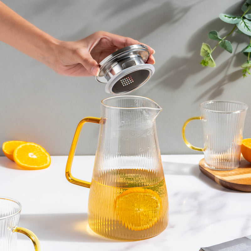 Glass Lemonade Set Of 6 - Tea set, glass jug set, glassware set | Drinkware set for Dining table & Home decor