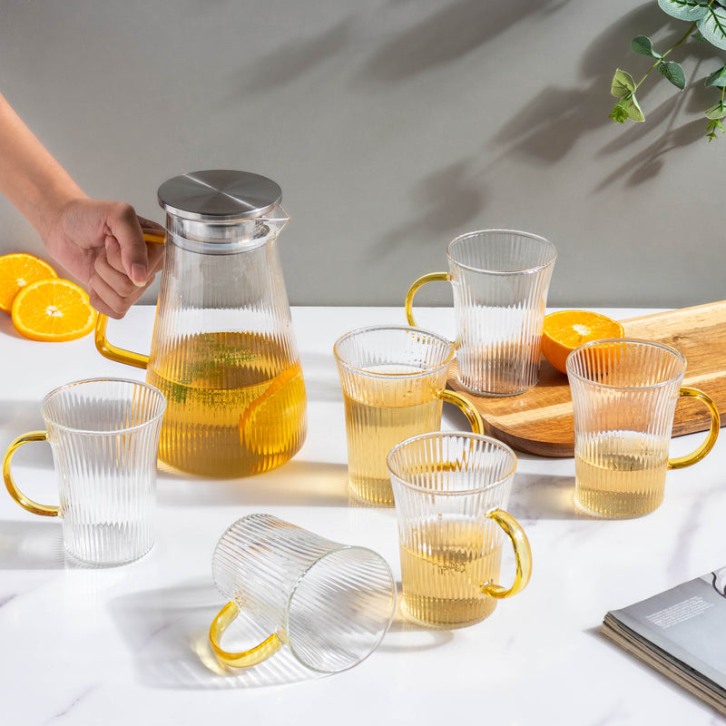 Glass Lemonade Set Of 6 - Tea set, glass jug set, glassware set | Drinkware set for Dining table & Home decor