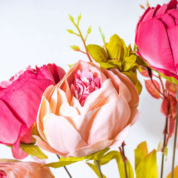 Faux Rose Bouquet Peach And Carmine - Artificial flower | Home decor item | Room decoration item
