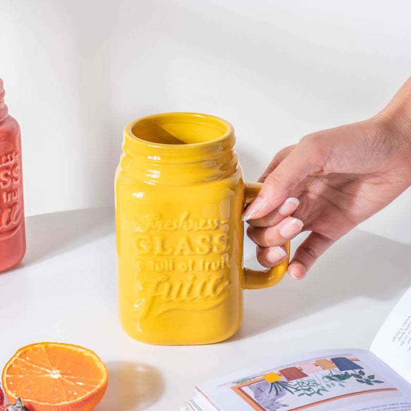 Riona Mason Mug Yellow 450 ml- Mug for coffee, tea mug, cappuccino mug | Cups and Mugs for Coffee Table & Home Decor