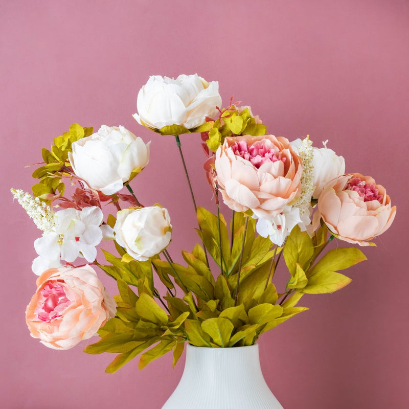 Faux Rose Bouquet Peach And White - Artificial flower | Home decor item | Room decoration item