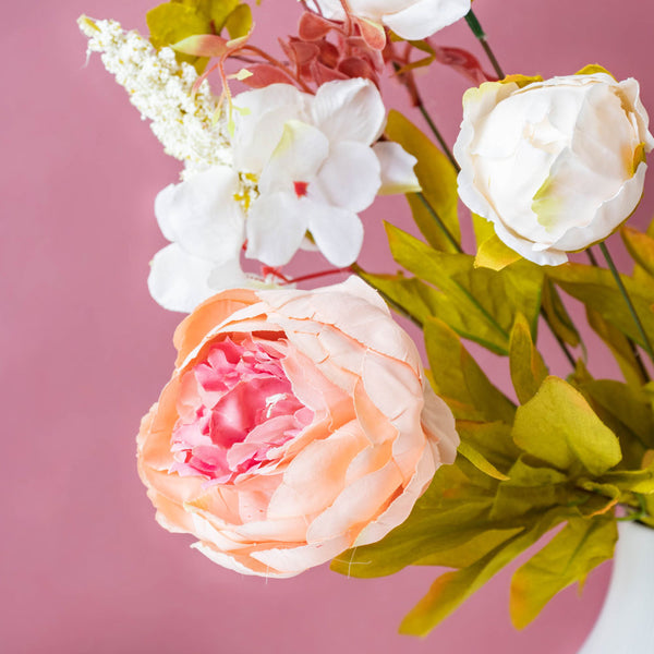 Faux Rose Bouquet Peach And White - Artificial flower | Home decor item | Room decoration item