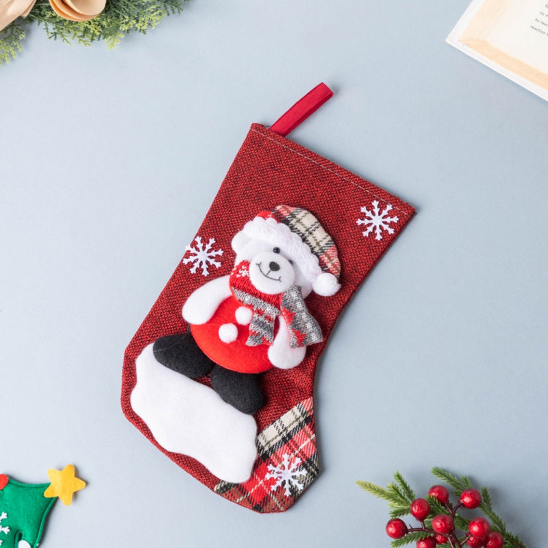Teddy Bear Christmas Stocking 9 Inch - Wall decoration for Christmas wall design | Room decor & home decoration items