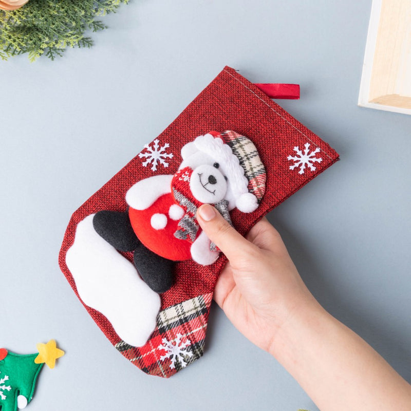 Teddy Bear Christmas Stocking 9 Inch - Wall decoration for Christmas wall design | Room decor & home decoration items