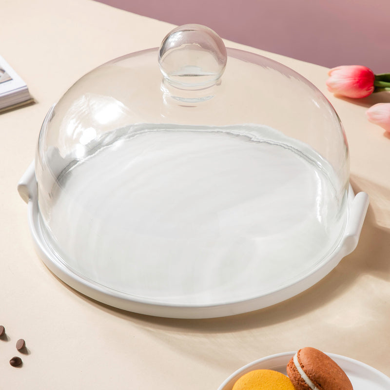 Cake Plate With Cover White 11.5 Inch