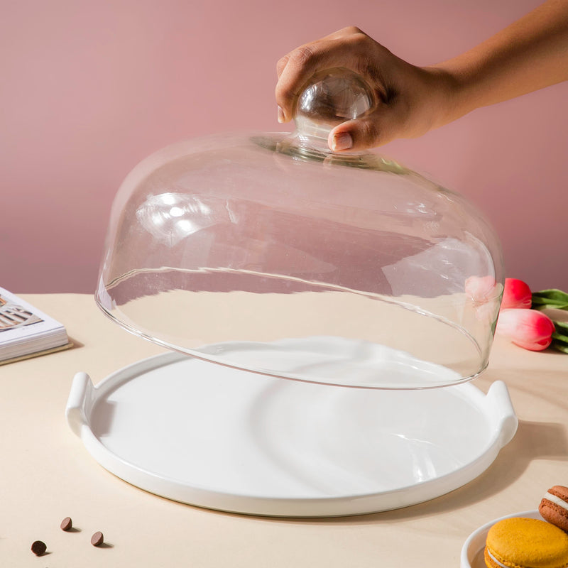 Cake Plate With Cover White 11.5 Inch