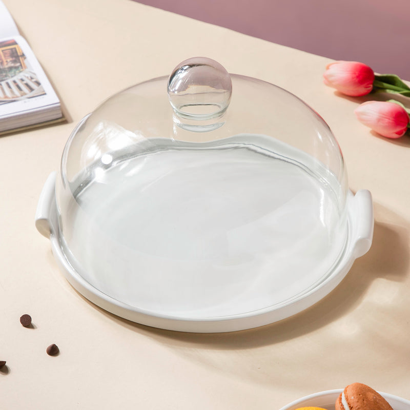 Cake Plate With Cover White 10 Inch
