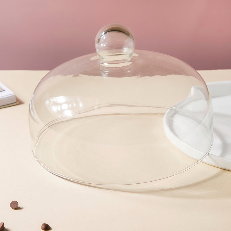 Cake Plate With Cover White 10 Inch