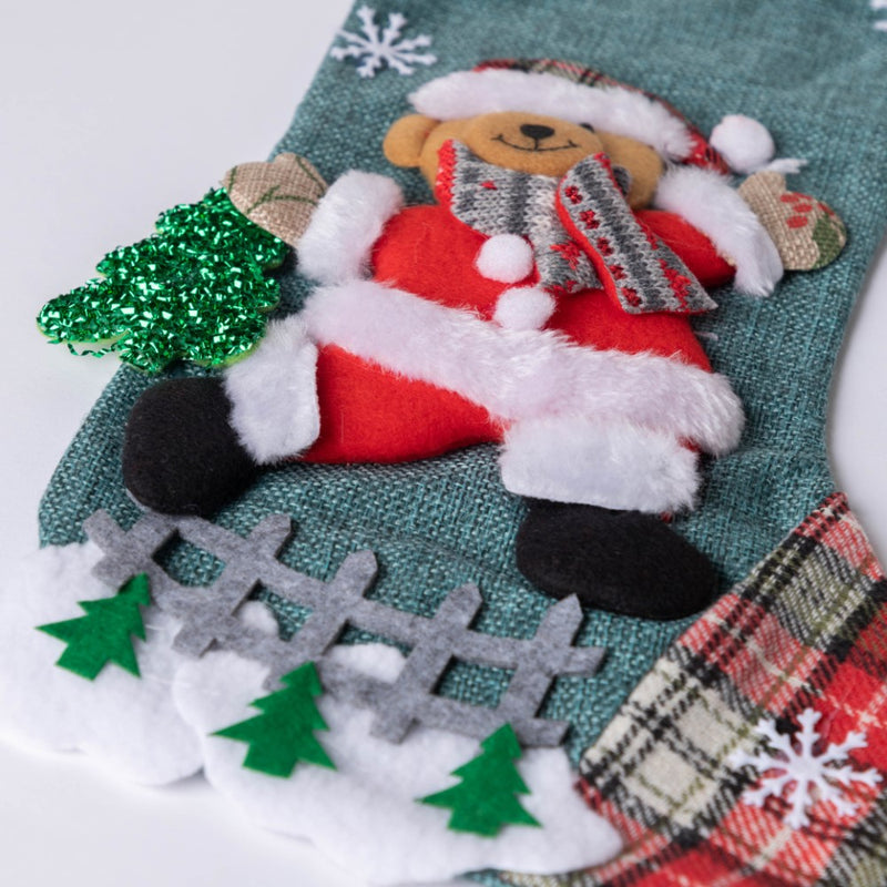 Checkered Bear Christmas Stocking 12 Inch - Christmas sock for wall decor, tree decor, and gifting | Festive & home decoration ideas