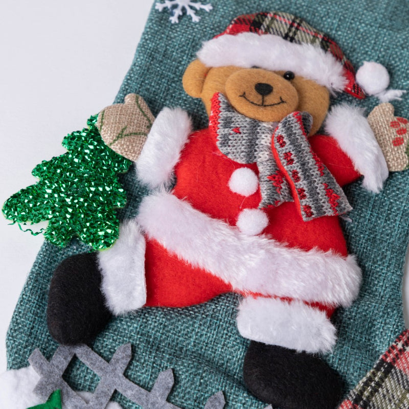Checkered Bear Christmas Stocking 12 Inch - Christmas sock for wall decor, tree decor, and gifting | Festive & home decoration ideas